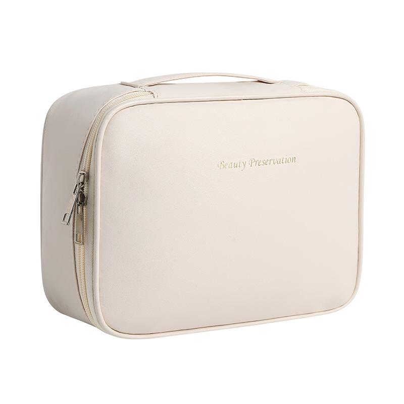 Multifunctional Makeup Bag For Women PU Leather Large Capacity Portable Double Zipper Travel Makeup Brush Toiletries Storage Bag
