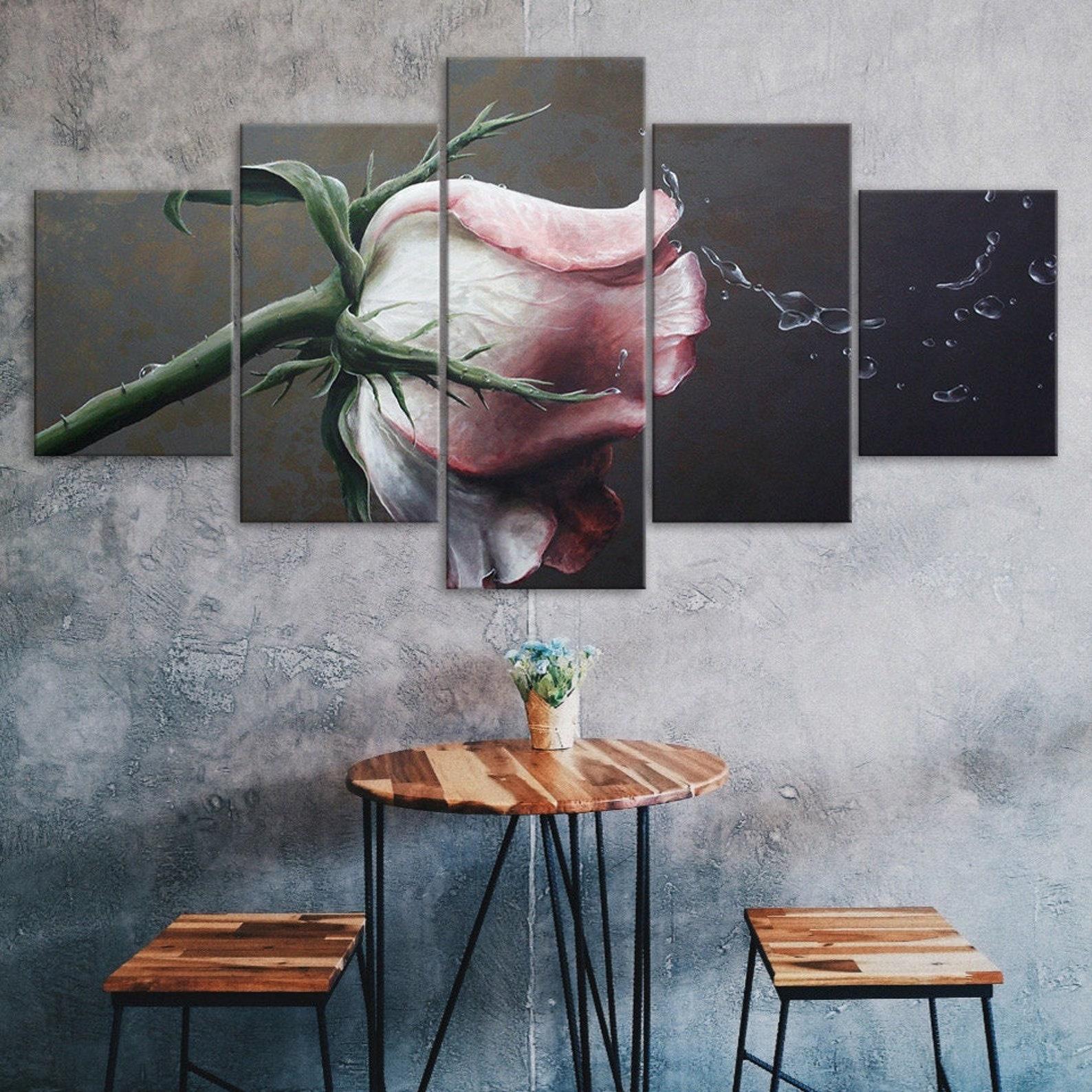 

White Red Rose Flower 5 Piece Five Panel Canvas Print Modern Wall Art Poster Home Decor Gift For Him For Her 20X35 20X45 20X55CM