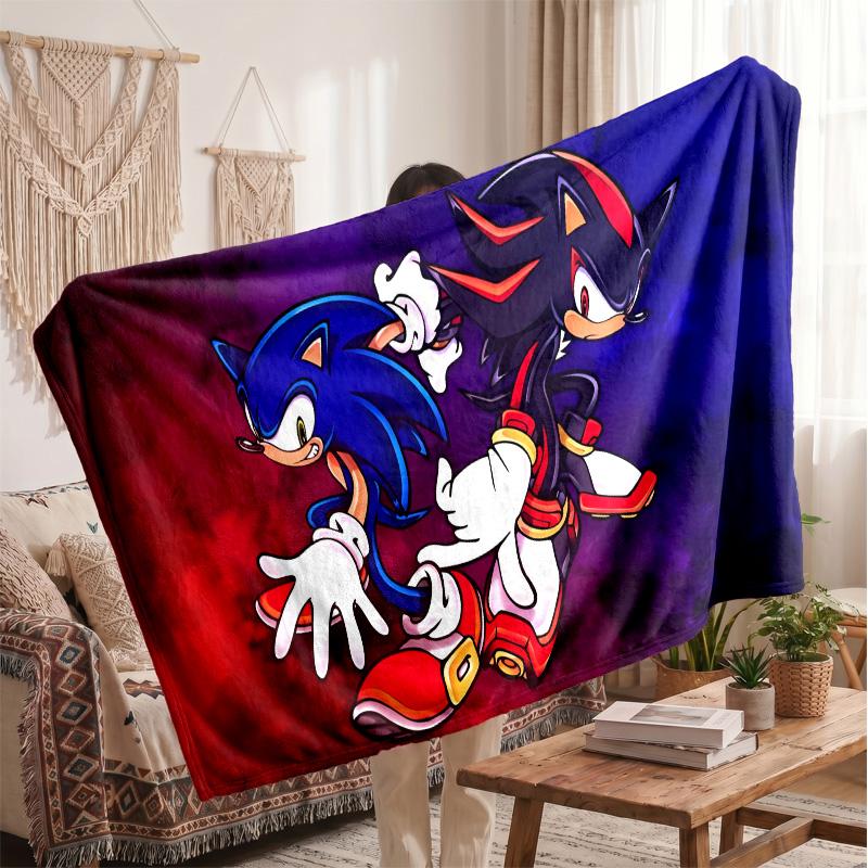 Sonic the Hedgehog Printed Flannel Blanket, Skin Friendly Warm Throw for Indoor Couch Bed Daily Use