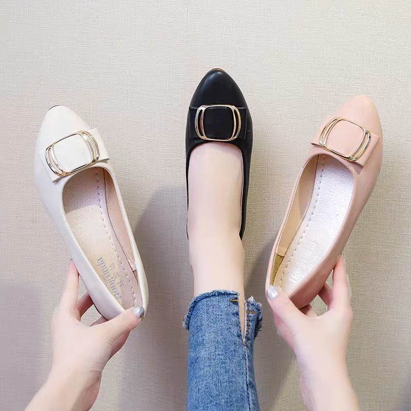 Flache Schuhe für Damen mit flachem Mund, lässig, quadratische Schnalle, flache Schuhe, All-Match-Einzelschuhe mit weicher Sohle, rutschfest, leicht und weich