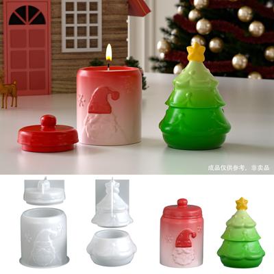 DIY Aromatherapie Gipszement Weihnachtsbaum Silikonform Weihnachtsmann Muster Aufbewahrungsdose Glas Kerzenbecherform für Harz