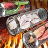 BBQ Cage Grillrör Rostfritt stål Rullande grillkorg Rund Grillrulle Grillmesh Utomhusgrilltillbehör