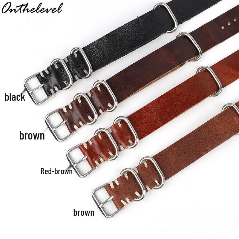 Pulseira de Relógio de Couro Genuíno Costurada à Mão - Pulseira de Couro de Vaca Premium