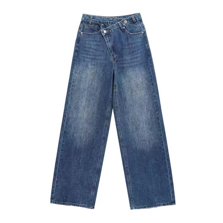 Women's 2025 Autumn European & American Style Double-Breasted High-Waisted Wide-Leg Jeans M18568