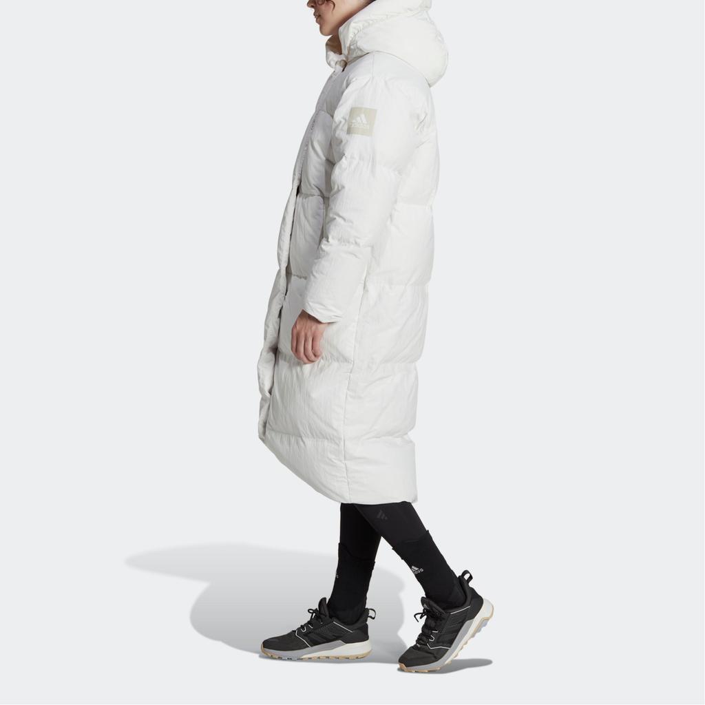Adidas W Big Baffle C Solid Logo Hooded Loose Long Bread Down Jacket Women Outerwear White HN9939