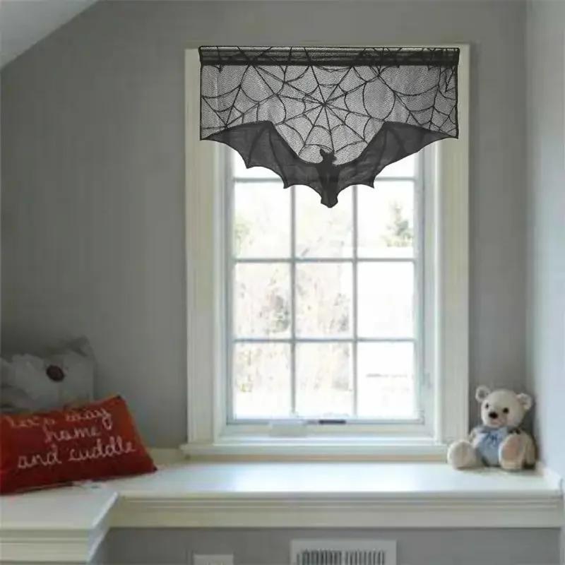 Halloween Spitzengardine Gothic Fledermaus Tischdecke Kaminschal Fensterabdeckung Für Party Heimdekoration Spinnweben Halloween Dekoration