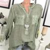 Chic Lace Shirt Autumn Women V-neck Long Blouse Loose Plus Size Sleeve S-5xl