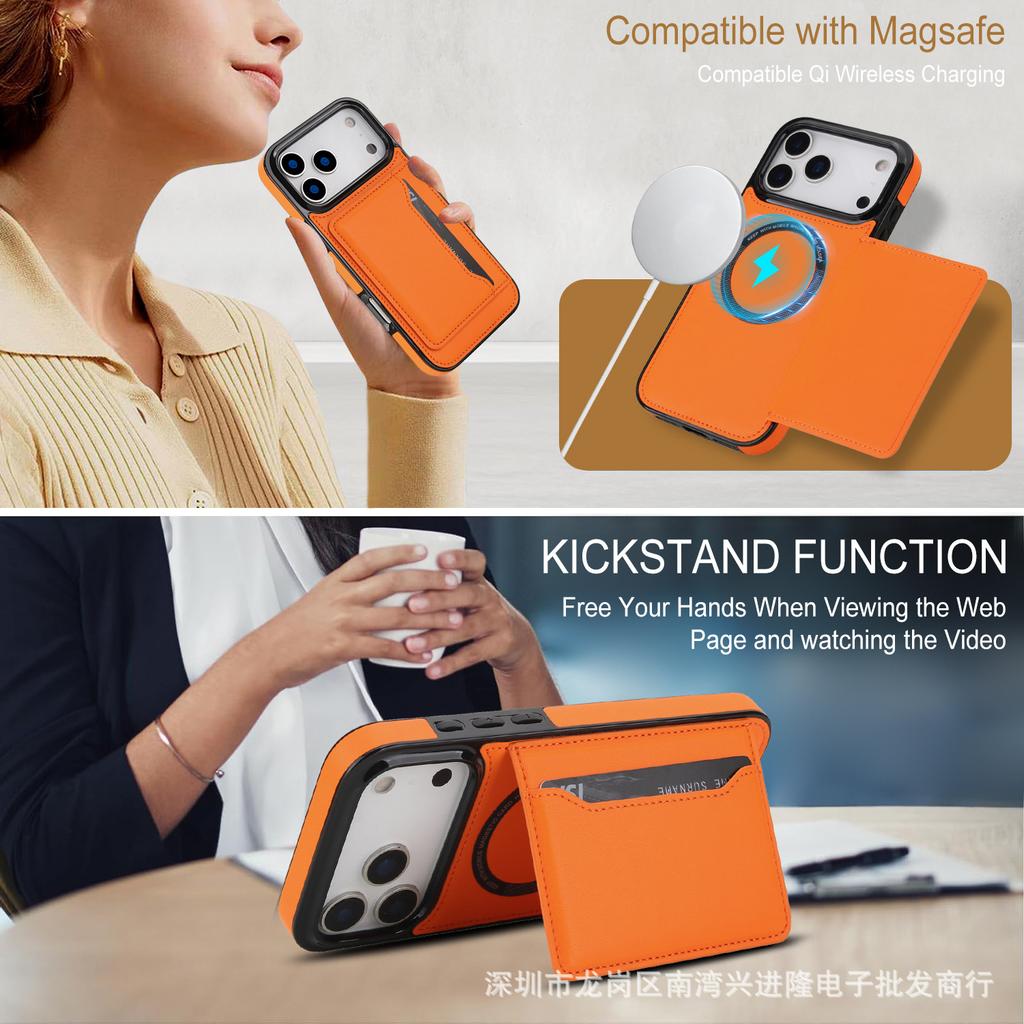 Applicable to iPhone16 mobile phone case Samsung S25 car magnetic suction bracket insert card sticker leather anti-drop protective case Google 9