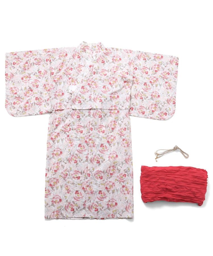 

Yukata set for easy to Large floral pattern large obi fireworks cool evening floral overseas children [Seraph] girls, wear! yukata, size, obi, kids, розовый