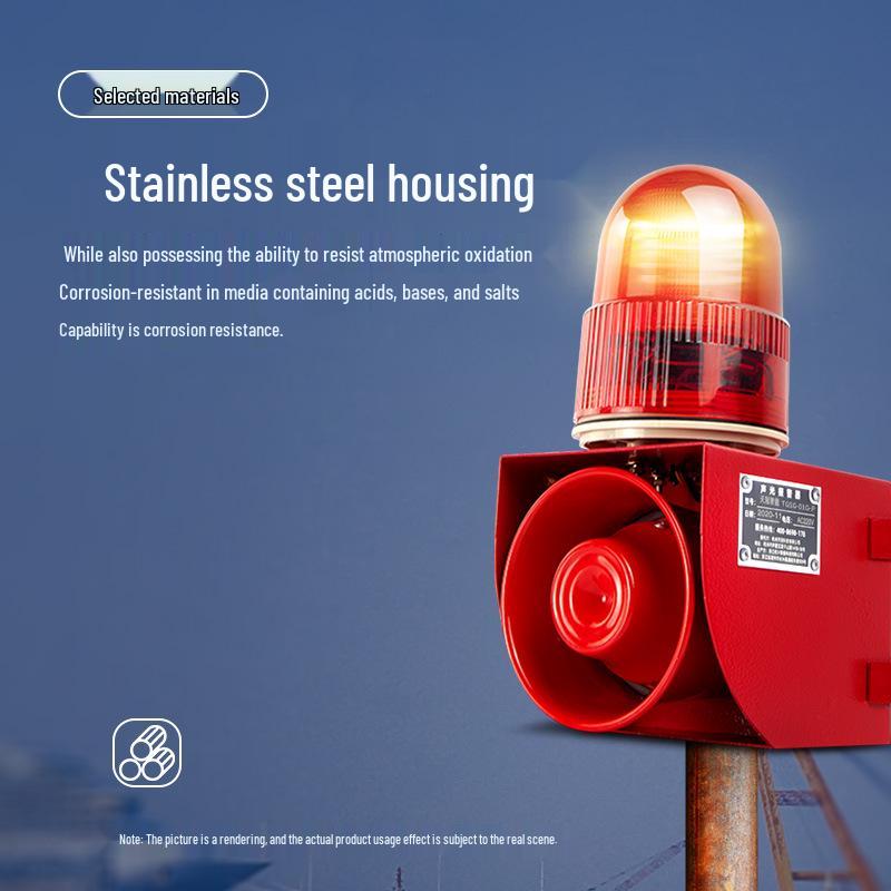Stainless Steel IP66 Sound & Light Alarm, Outdoor Corrosion Resistant, 12V/220V Industrial Voice Alarm (TGSG-01G-P)
