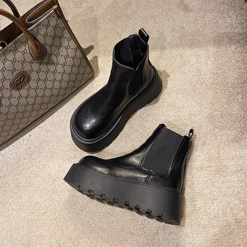 Smoke boots 2025 autumn and winter new fleece thickened thick sole heightening Martin boots women's fashion Chelsea boots