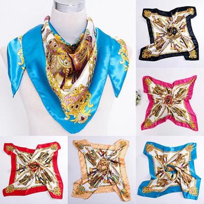 90 X 90cm Square Women Imitated Silk Satin Carriage Chain Neck Head Scarf Shawl KTB