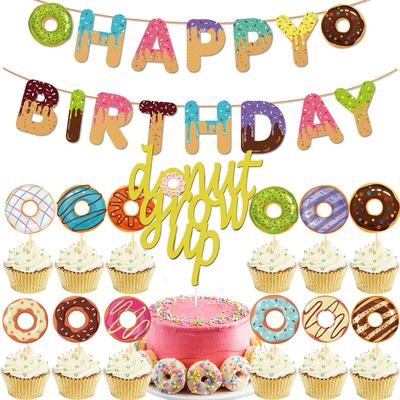 Donut Theme Party Decoration Birthday Flag Cake Plug Summer Party Arrangement Banner Customization