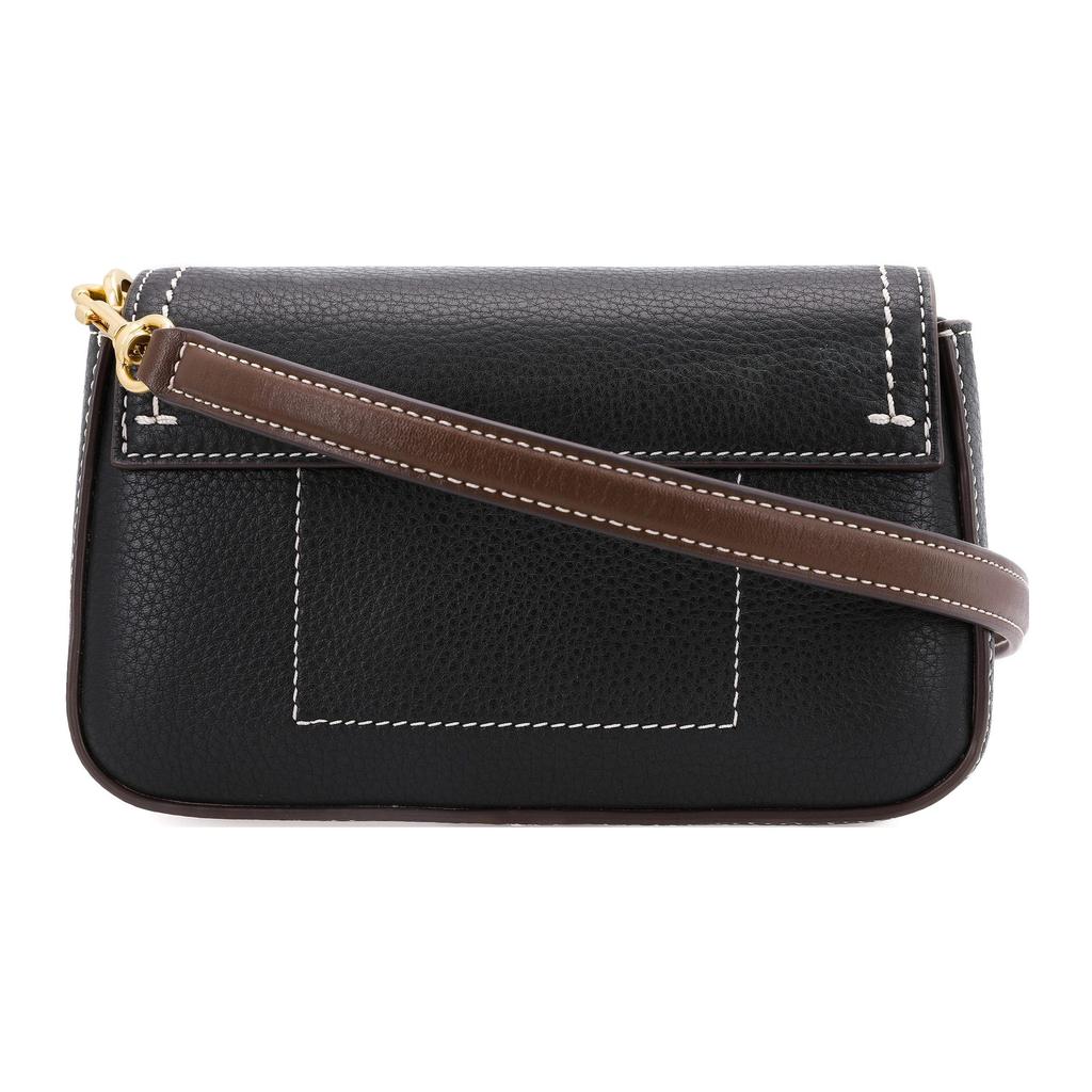 Tory Burch Miller Metallic Double T Logo Flap Stitched Pebble Leather Messenger Bag Tote Shoulder Bag Women Bags Black 144020-001