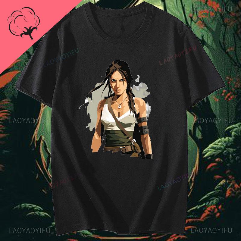 Tomb Raider Lara Croft Unisex High Quality Printed Cotton T Shirt Street Style Short Sleeve Cool Game Enthusiast Daily Top