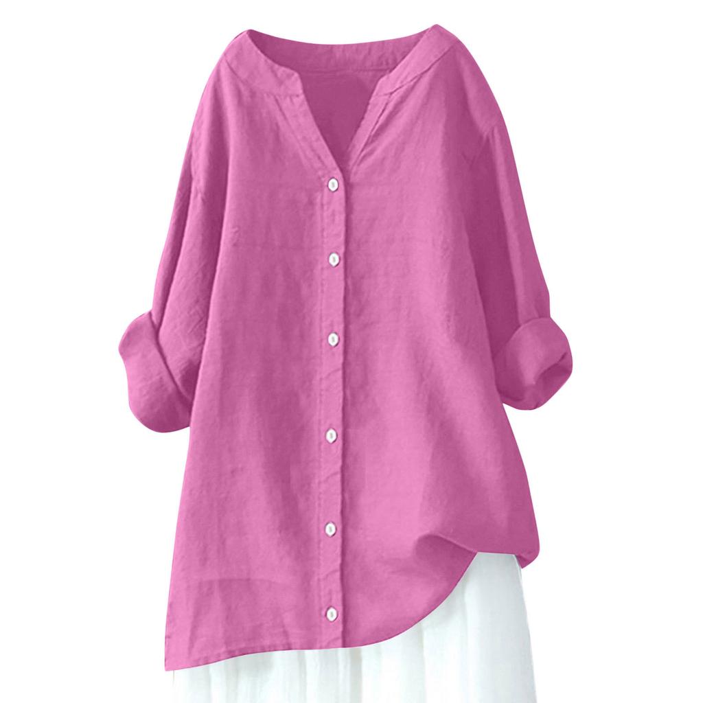 Women's Long Sleeve Button Color Loose Shirt Casual Shirt