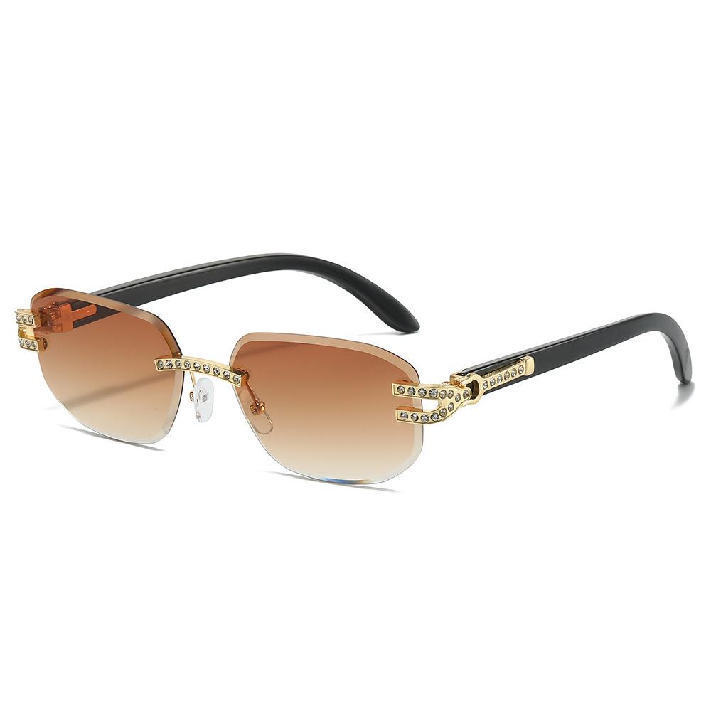 New Luxury Frameless Gradient Square Frame Women Sunglasses  Brand Personality Diamond Frame Design Casual Men Glasses Uv400