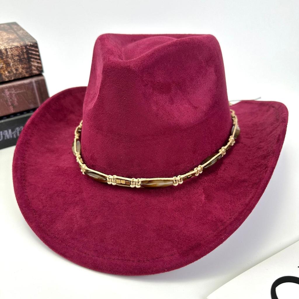 Western Cowboy Hat Women Woolen British Suede Accessories Peach Heart Top Hat Felt Hat