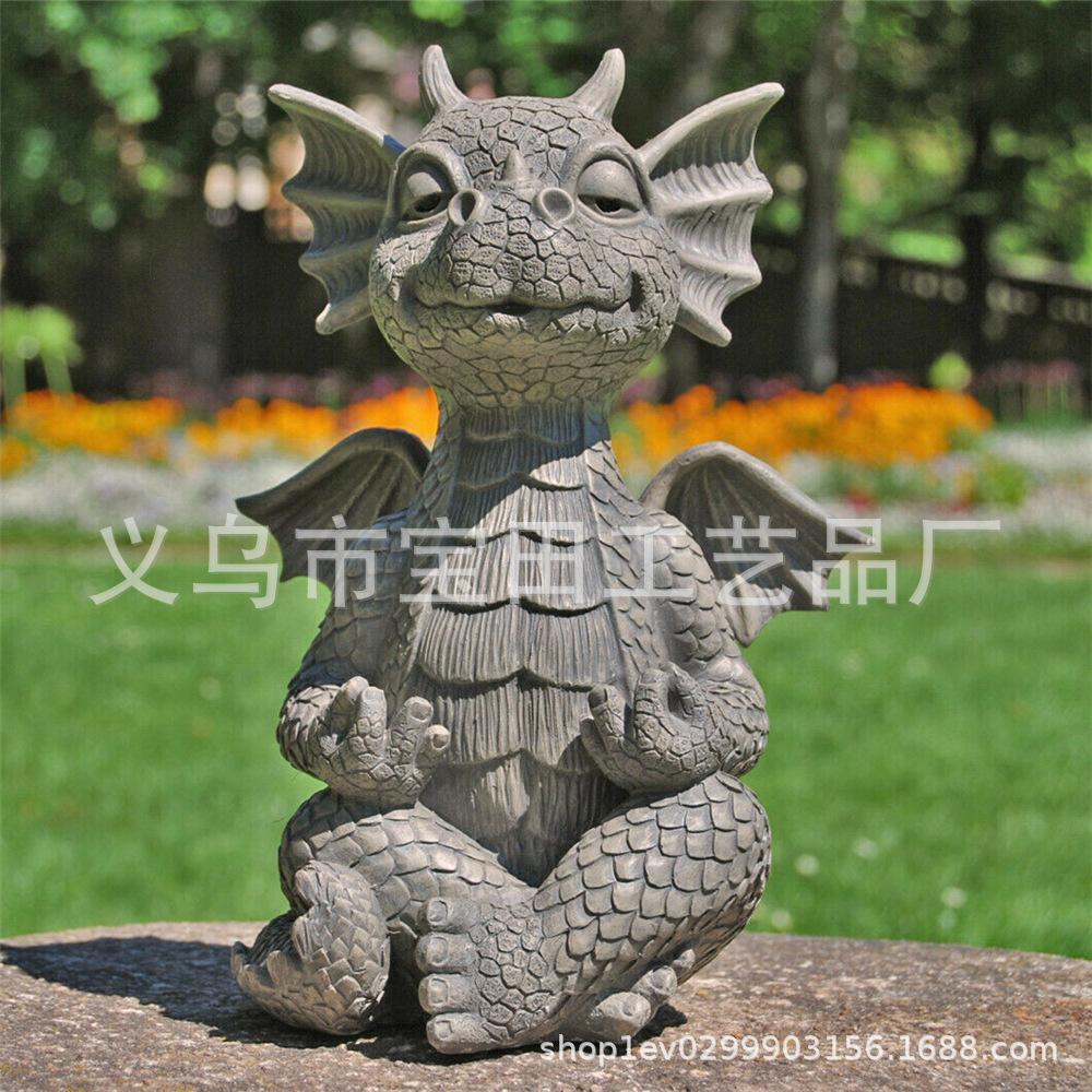 Little Dinosaur Meditation Statue, Home Garden Decoration Luminous Dragon Garden Decoration Resin Handicraft Ornament