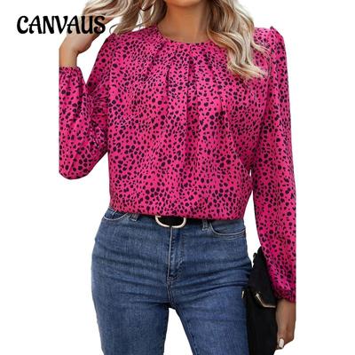 Plus Size Personalised Leopard Print Long Sleeve Shirt Women's Spring and Autumn Loose Hollow Out Pullover