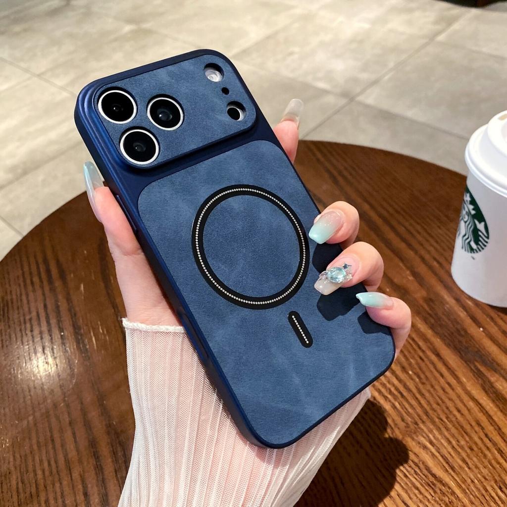 Luxury Business PU Leather Phone Case For iPhone 17 Pro Max 16 15 14 13 Pro for Magsafe Large Lens Shockproof Protect Back Cover
