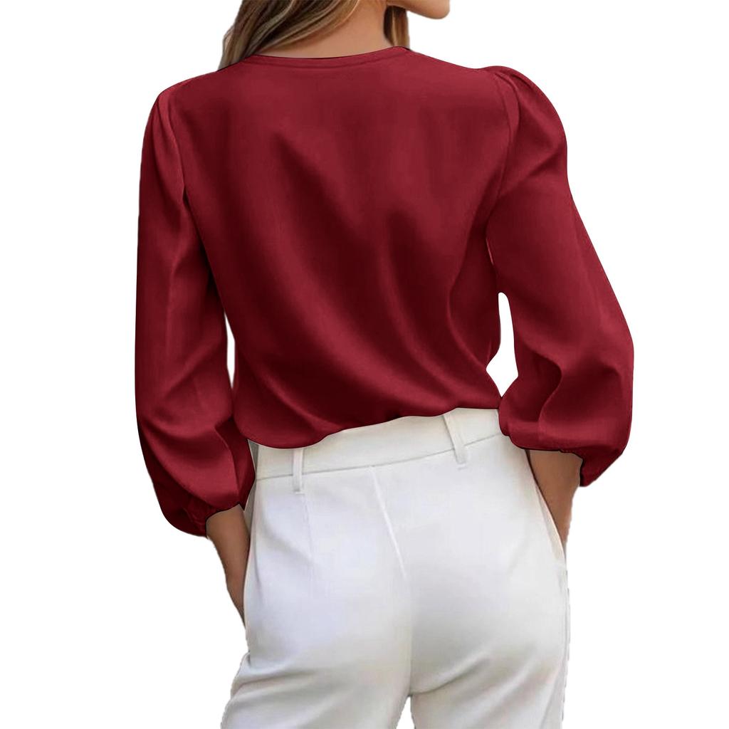 Women's Fashionable Casual Loose-Fitting Stylish Button-Down V-Neck Shirt Top