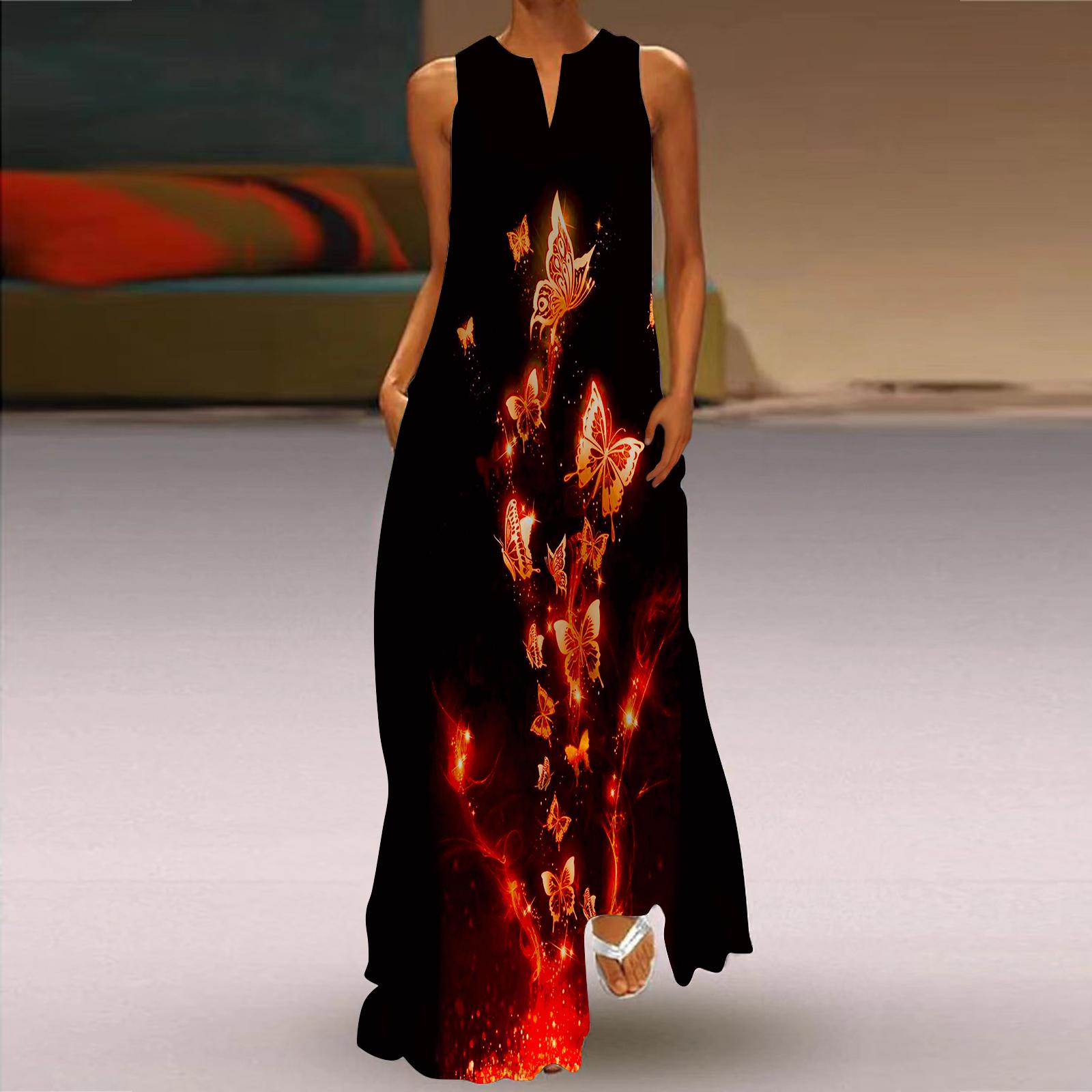 

Жен. Платье А-силуэта Макси Длинные рукава Без рукавов Флуоресцентный принт бабочки Осень/зима V-образный вырез Ретро Стиль Элегантный 8XL красный