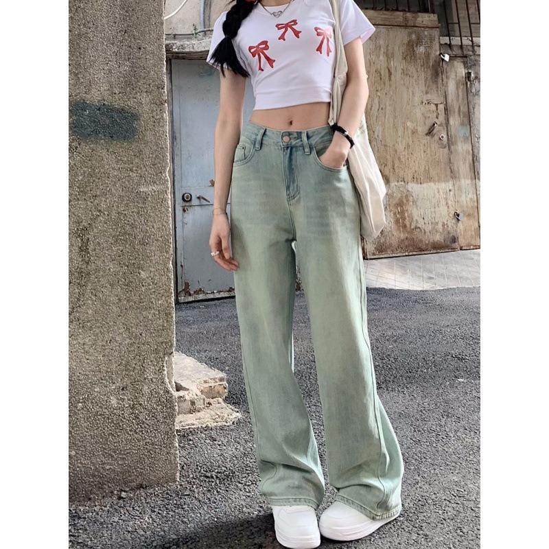 Wide-leg jeans spring and summer thin new style loose high waist narrow version straight tall pants women
