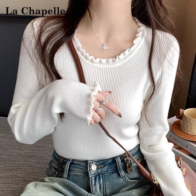La Chapelle Rüschenbesatz Rundhals Strick Basisschicht Pullover