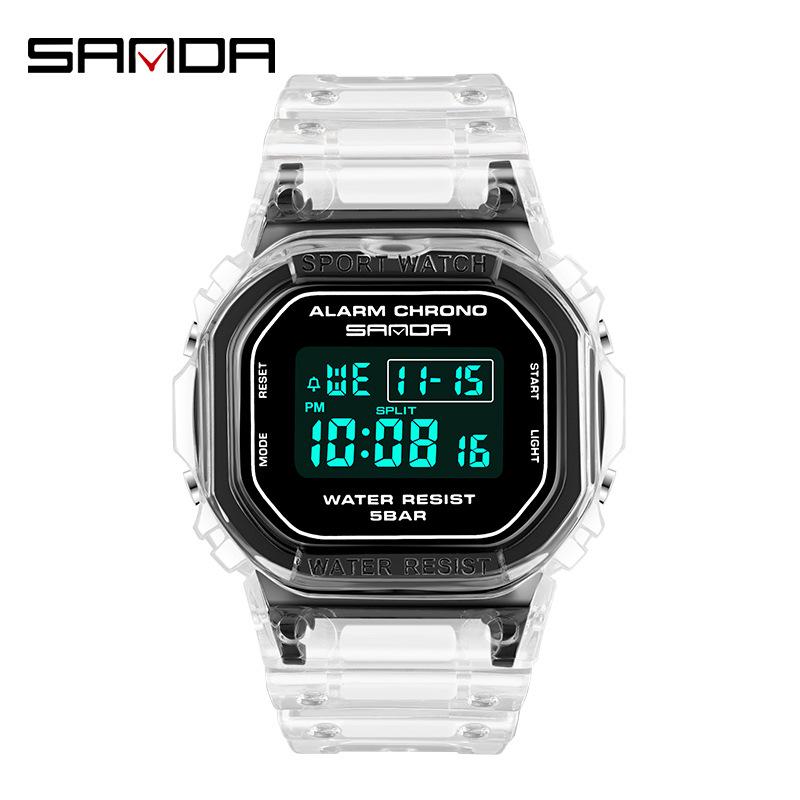 Sanda Transparent Strap Multifunctional Luminous Waterproof Sports Watch