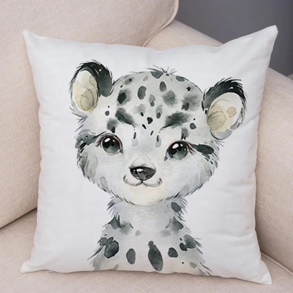 Watercolor Cute Animal Cushion Cover Sofa Home Decor Zebra Giraffe Hippo Monkey Lion Fox