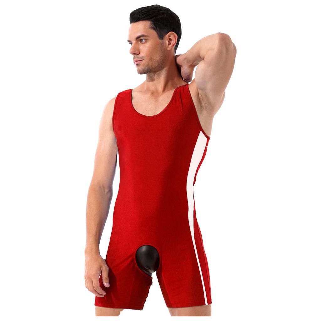 Sexy Mens Lingerie Open Crotchless Bodycon Bodysuit Male Body Shaper One-piece Open Butt Jumpsuit Wrestling Singlet Nightwear
