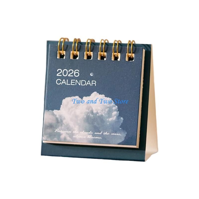 HX6F 2026 Desk Calendar Twin-Coil Binding 19 Month Paper Calendar 06/2026 to 12/2026