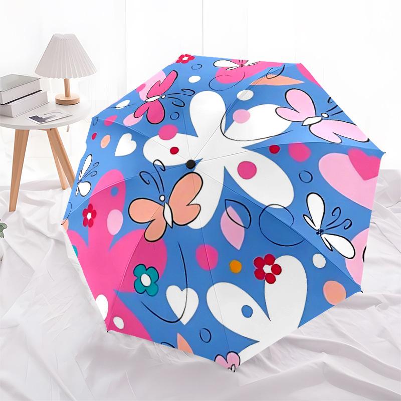 1pc Butterfly Floral Pattern Automatic Folding Umbrella - 8-Rib Durable Iron Frame, Compact Portable for Daily Travel yy251205056
