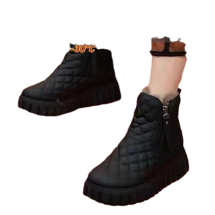 Winter Round Head Northeast Snow Boots Women's Side Zipper Thick-soled Round Head Velvet Black Cotton Shoes