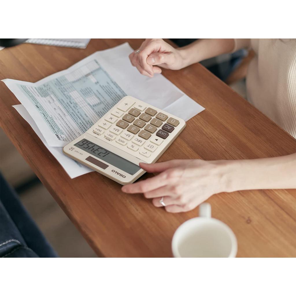 Pendancy Desk Calculator Large LCD Display 12 Digit Number Big Button Tax Accounting Calculator Battery Operated Solar Powered Desk Office Home