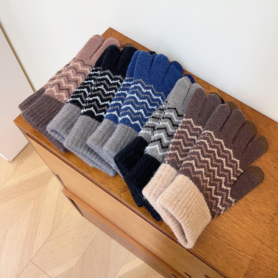 Winter men's plush cold and warm gloves with split finger touch screen knitted gloves