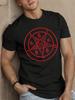 Mens Occult    with Red Pentagram  Heavyweight Crinkle Texture  100 Cotton  Oneck Short Sleeve Oneck Printed Tshirt