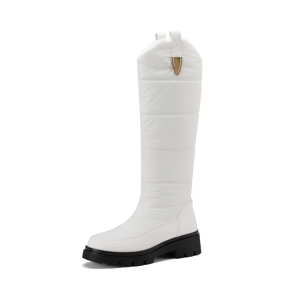 

Krazing Pot Ботинки на пуху из полиуретана, зимняя обувь, устойчивая к холоду, средний каблук, размер 44, супер-размер, зимние ботинки, металлические украшения, круглый носок, сохраняющие тепло, высокие сапоги 44 белый