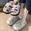 New fashionable contrasting color bow fluffy slippers autumn and winter indoor home velvet warm non-slip cotton slippers