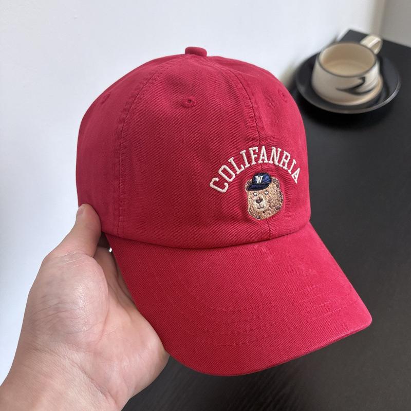 Cute Bear Embroidered Baseball Cap Children Spring And Summer Face Small Soft Top Versatile Wide Brim Cap Men'S Trendy Brand