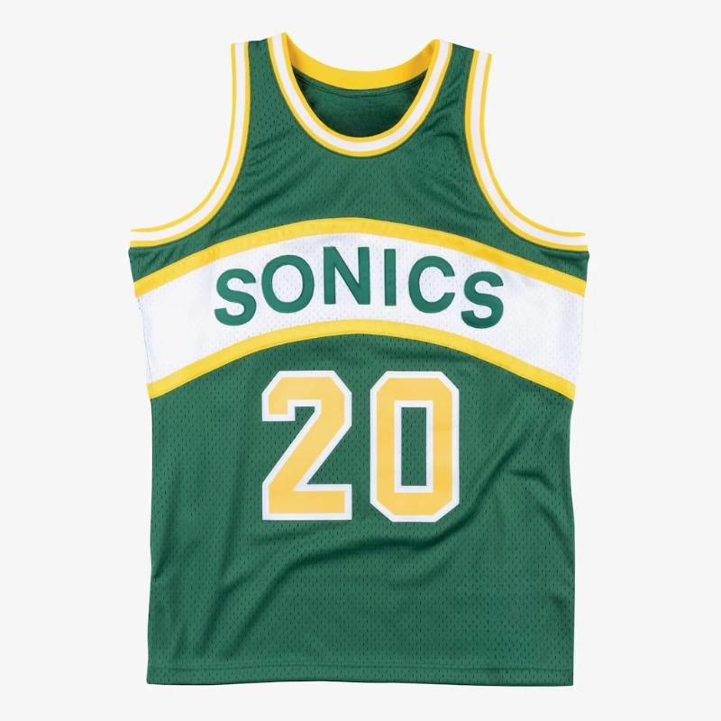 Seattle SuperSonics Gary Payton # 20 Retro Basketball Shirt Green and Gold Breathable 3D Printed Mesh