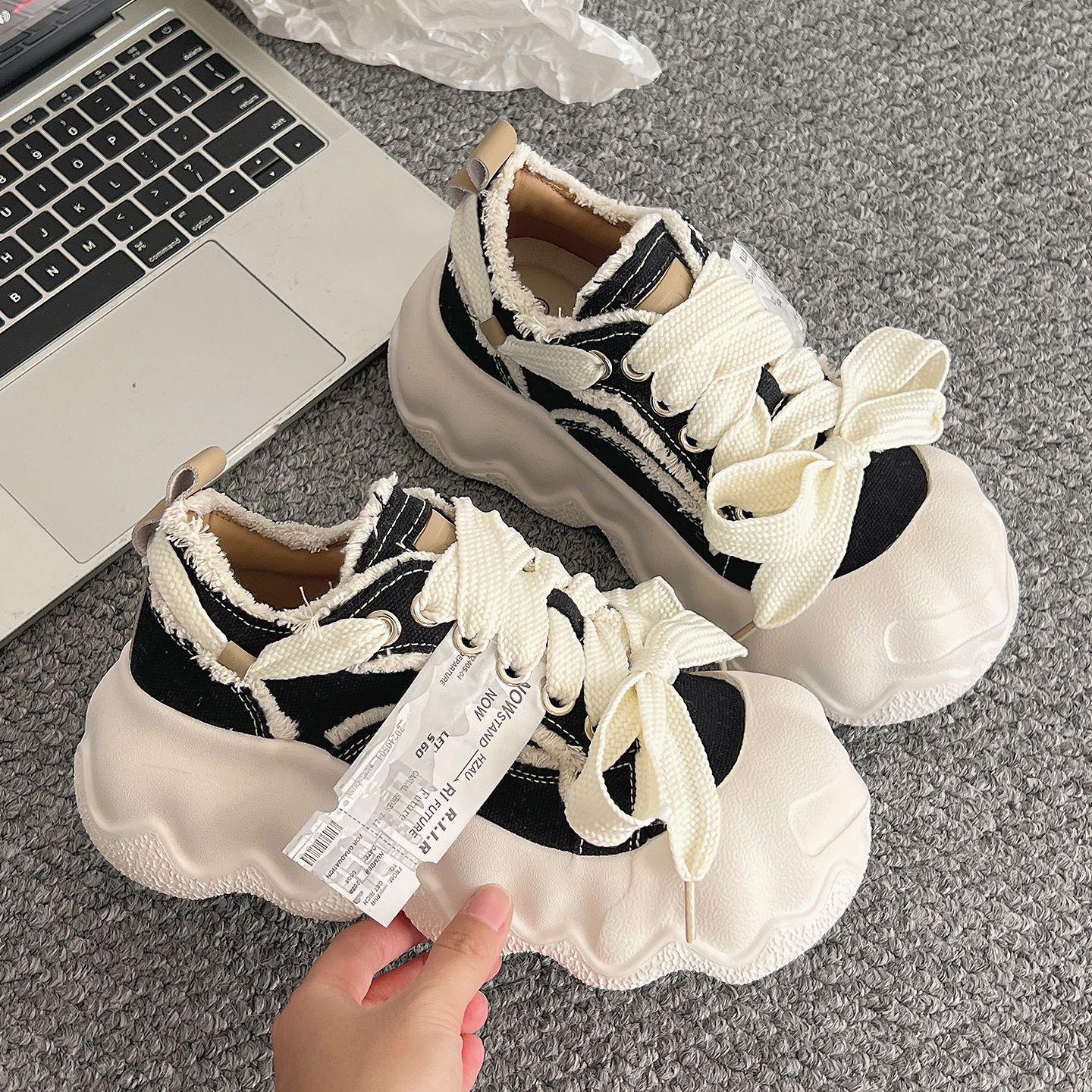 

Спортивная платформа на толстой подошве с широкими штанинами, черная парусиновая обувь XY-A663 Size 36 чёрный