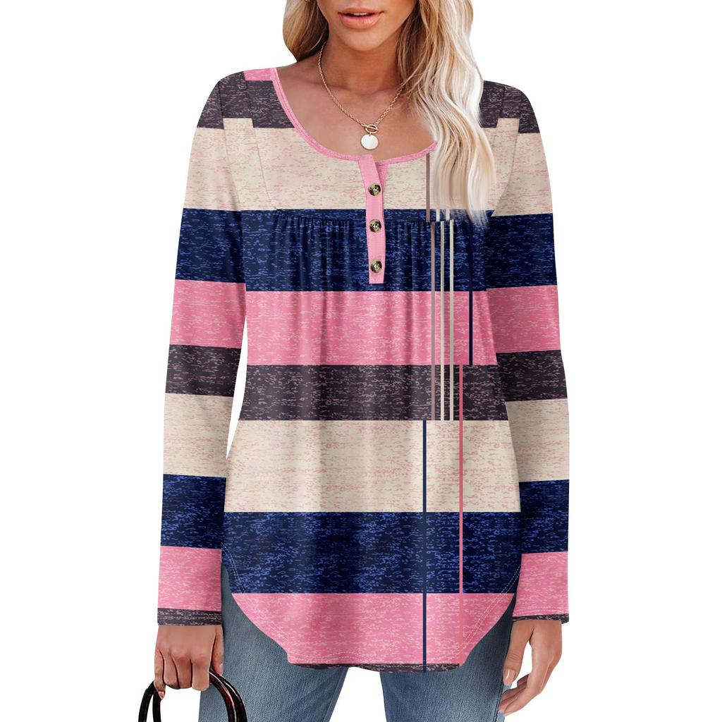 Γυναικεία Μπλούζα Τούνικ Μακρυμάνικη Φαρδιά Μπλούζα Καθημερινή Oversized Μπλούζα Πλισέ Τούνικ Κουμπωτή Καθημερινή Γυναικεία Μπλούζα με Μοτίβο