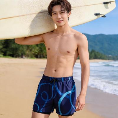Men's Quick-Dry Blue Swim Trunks - Beach & Surf Shorts, Anti-Embarrassment Design