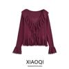 Fashion Style 2024 Autumn New Female Ruffled Tied Loose Knitted Long Sleeves Cardigan Top 2142122