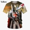 New Knight Templar 3D Printed Men's Fashion T-Shirt, Vintage Cross Pattern, Short Sleeve, Summer Cool Top, Men's Street Style