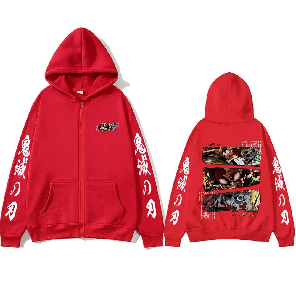Anime Devil Killer Printed Zipper Hoodie for Men and Women Loose Casual Retro Zipper Jacket