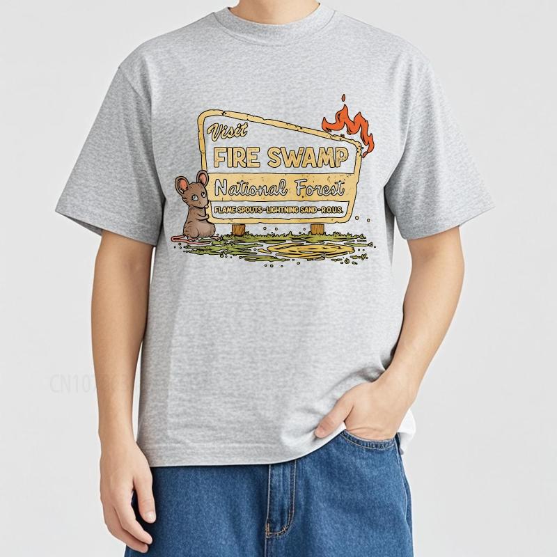 Daily Wear Summer Men Tshirt Visit Fire Swamp National Forest Sign With Mouse Short Sleeve Adult ONeck Top Tees