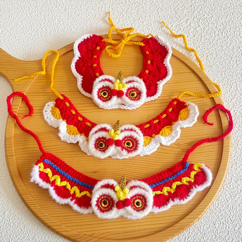 Hand Woven Cat Collars Adjustable Red New Year Dog Scarf Tassel Fortune Spring Festival Decoration Pet New Year Accessories